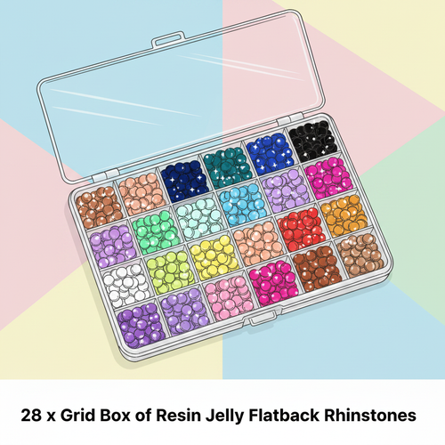28 Grid Resin Jelly Flatback Rhinestones Box